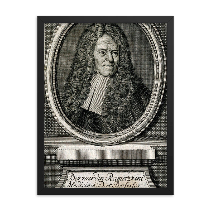 Bernardino Ramazzini framed print on a plain backdrop in size 18