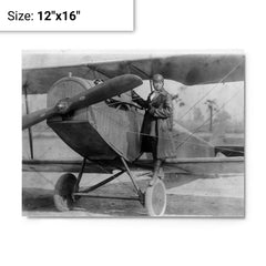 Bessie Coleman and Her Plane metal print on a plain backdrop in size 12"x16".