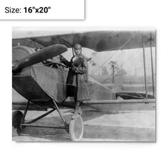 Bessie Coleman and Her Plane metal print on a plain backdrop in size 16"x20".