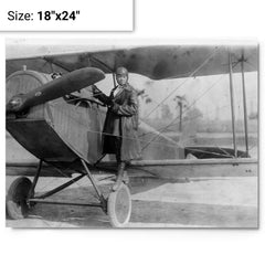 Bessie Coleman and Her Plane metal print on a plain backdrop in size 18"x24".