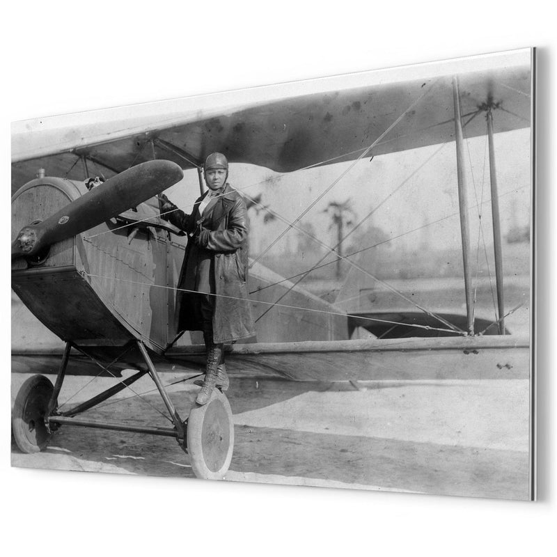 Bessie Coleman and Her Plane metal print mockup