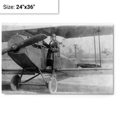 Bessie Coleman and Her Plane metal print on a plain backdrop in size 24"x36".