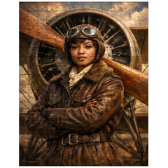 Bessie Coleman before biplane propeller jigsaw puzzle