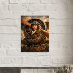 Bessie Coleman before biplane propeller metal print mockup