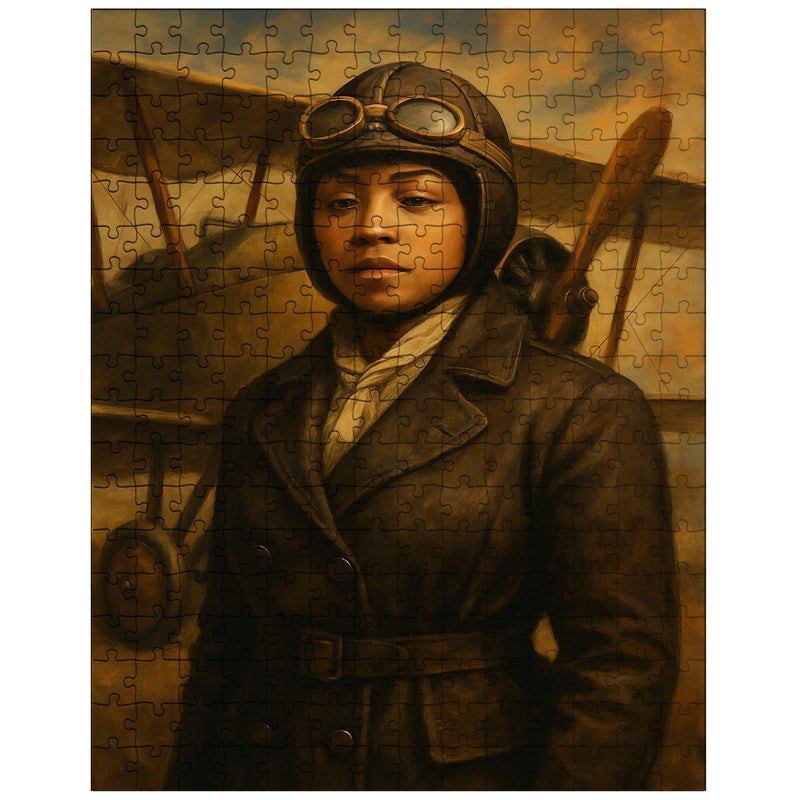 Bessie Coleman before her biplane jigsaw puzzle