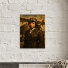 Bessie Coleman before her biplane metal print mockup
