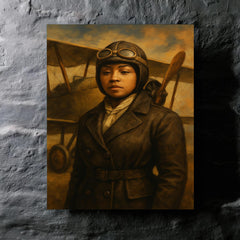 Bessie Coleman before her biplane metal print mockup