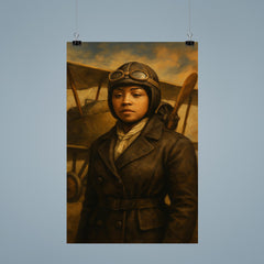Bessie Coleman before her biplane poster 9