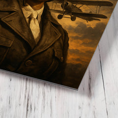 Bessie Coleman before storm clouds and biplane metal print mockup