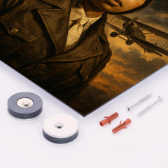 Bessie Coleman before storm clouds and biplane metal print mockup