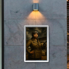 Bessie Coleman beside biplane under storm clouds poster 2