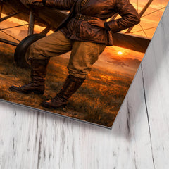Bessie Coleman beside her biplane at dawn metal print mockup