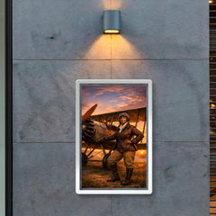Bessie Coleman beside her biplane at dawn poster 2
