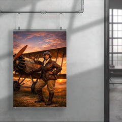 Bessie Coleman beside her biplane at dawn poster 4