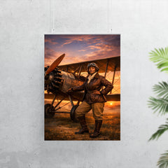 Bessie Coleman beside her biplane at dawn poster 7