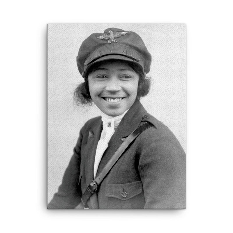 Bessie Coleman canvas print on a plain backdrop in size 18