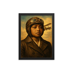 Bessie Coleman framed print on a plain backdrop in size 12"x16".