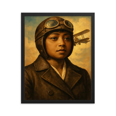 Bessie Coleman framed print on a plain backdrop in size 16"x20".