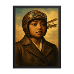 Bessie Coleman framed print on a plain backdrop in size 18"x24".