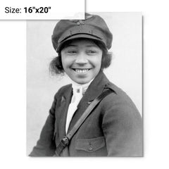 Bessie Coleman metal print on a plain backdrop in size 16"x20".