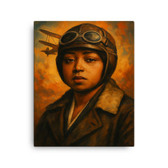 Bessie Coleman portrait canvas print on a plain backdrop in size 16"x20".