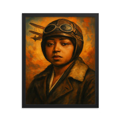 Bessie Coleman portrait framed print on a plain backdrop in size 16"x20".