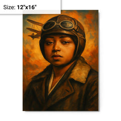 Bessie Coleman portrait metal print on a plain backdrop in size 12"x16".