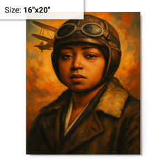 Bessie Coleman portrait metal print on a plain backdrop in size 16"x20".