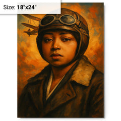 Bessie Coleman portrait metal print on a plain backdrop in size 18"x24".