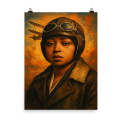Bessie Coleman portrait poster on a plain backdrop in size 8"x10".