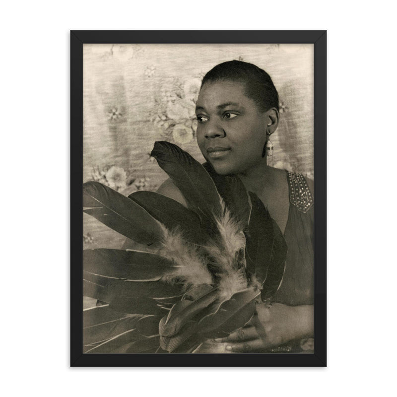 Bessie Smith framed print on a plain backdrop in size 18