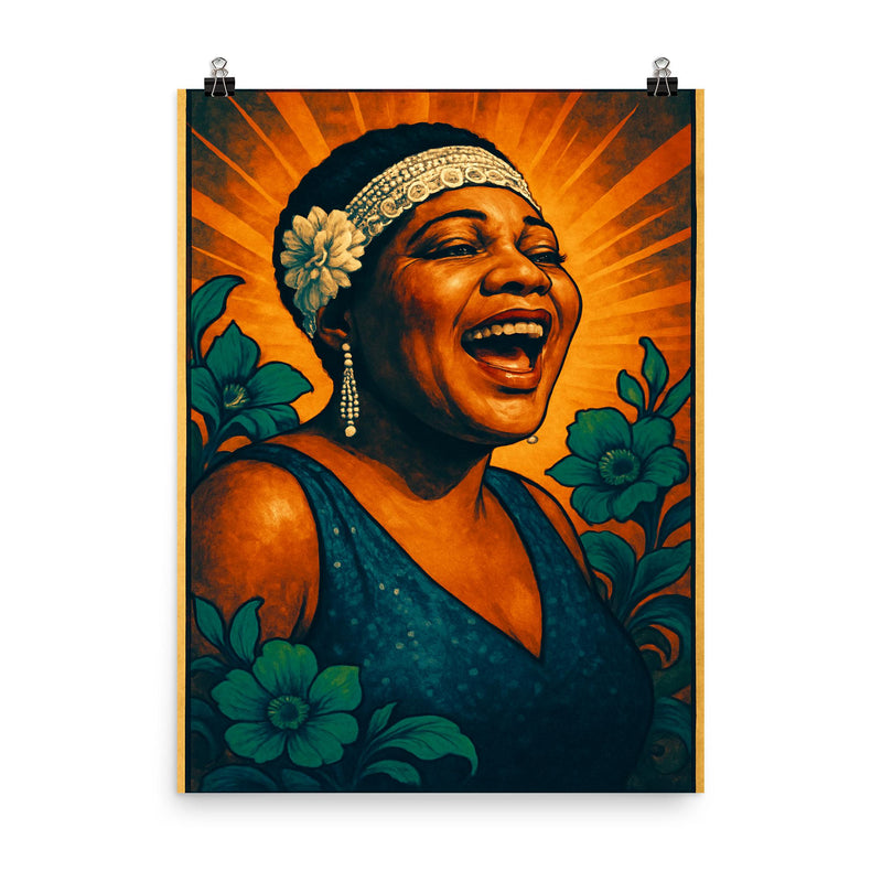 Bessie Smith poster on a plain backdrop in size 8