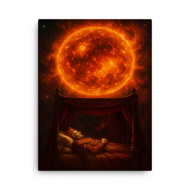 Betelgeuse before supernova imagined as royal deathbed canvas print on a plain backdrop in size 18