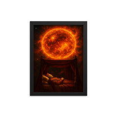 Betelgeuse before supernova imagined as royal deathbed framed print on a plain backdrop in size 12"x16".