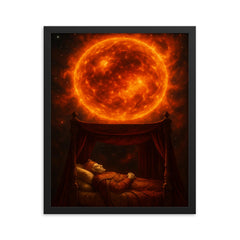 Betelgeuse before supernova imagined as royal deathbed framed print on a plain backdrop in size 16"x20".