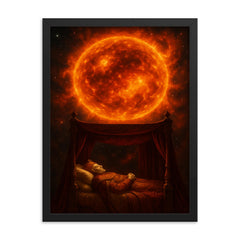 Betelgeuse before supernova imagined as royal deathbed framed print on a plain backdrop in size 18"x24".
