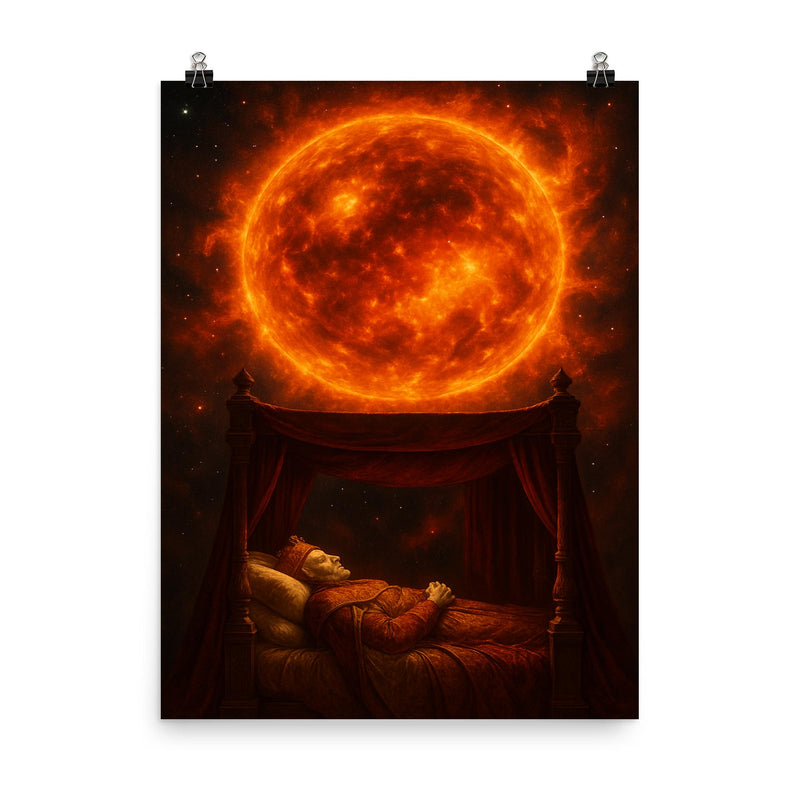 Betelgeuse before supernova imagined as royal deathbed poster on a plain backdrop in size 8
