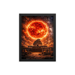Betelgeuse red supergiant over ancient observatory framed print on a plain backdrop in size 12"x16".