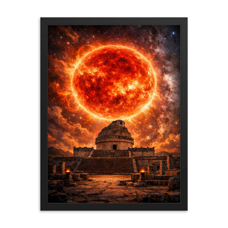 Betelgeuse red supergiant over ancient observatory framed print on a plain backdrop in size 18