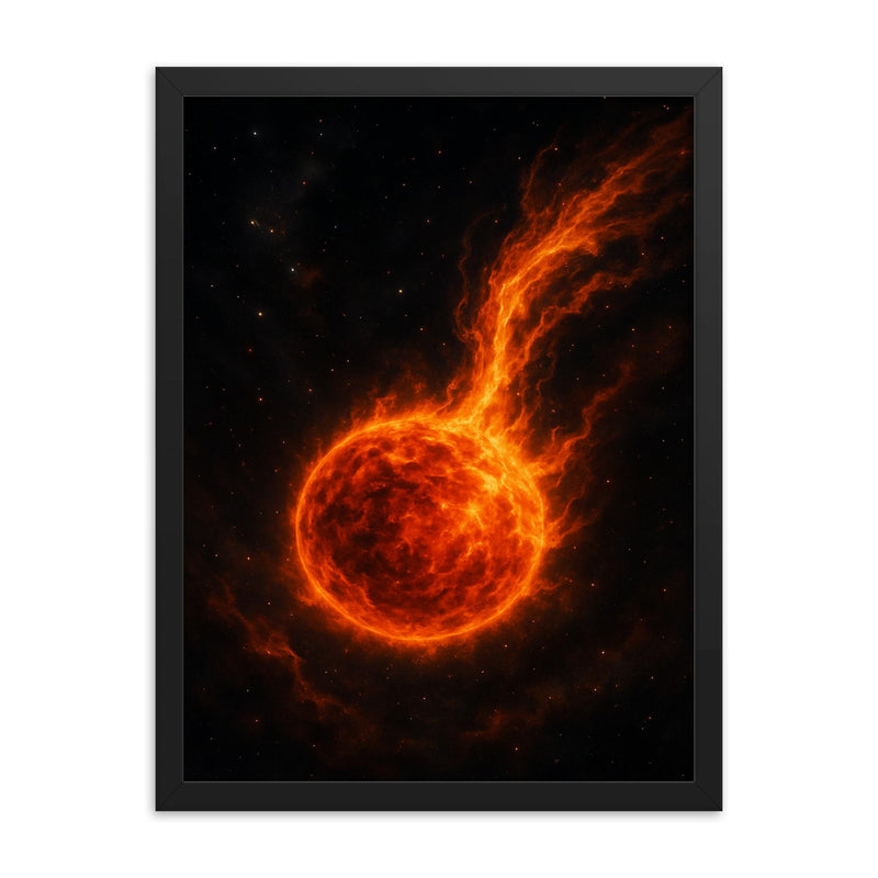 Betelgeuse shedding fire into deep space framed print on a plain backdrop in size 18
