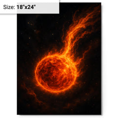 Betelgeuse shedding fire into deep space metal print on a plain backdrop in size 18"x24".