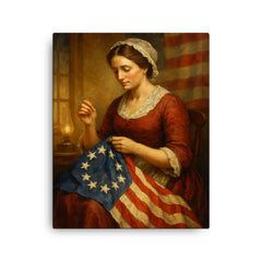 Betsy Ross canvas print on a plain backdrop in size 16"x20".