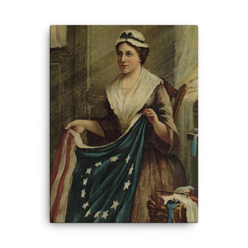 Betsy Ross canvas print on a plain backdrop in size 18