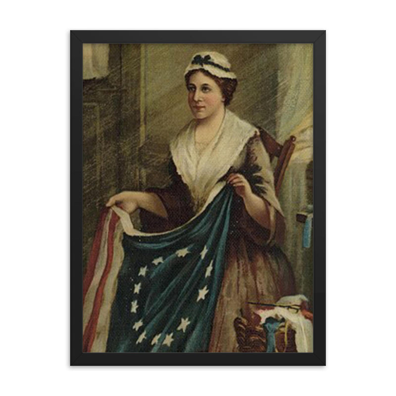 Betsy Ross framed print on a plain backdrop in size 18