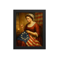 Betsy Ross framed print on a plain backdrop in size 8"x10".