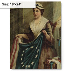 Betsy Ross metal print on a plain backdrop in size 18"x24".