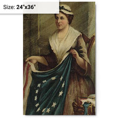 Betsy Ross metal print on a plain backdrop in size 24"x36".