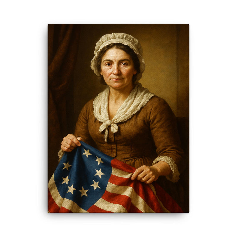 Betsy Ross portrait canvas print on a plain backdrop in size 18