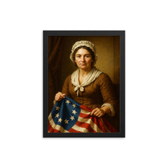 Betsy Ross portrait framed print on a plain backdrop in size 12"x16".