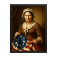 Betsy Ross portrait framed print on a plain backdrop in size 18"x24".